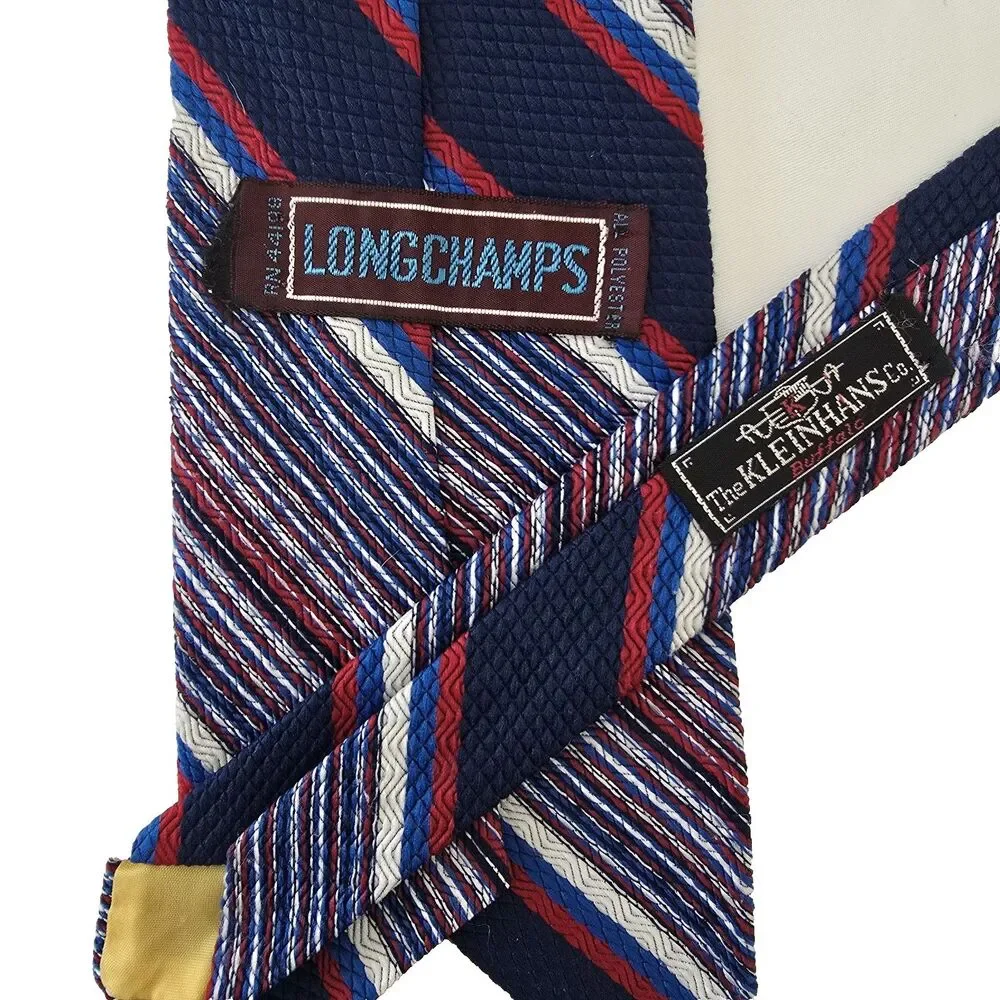 Longchamps for Kleinhans Co. 100% Polyester Tie,‎ Red, White & Blue Striped VTG